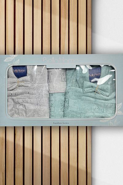 Çeyiz Diyarı Σετ οικογενειακής ρόμπας Diamond Bamboo 10 τεμαχίων Grey Mint