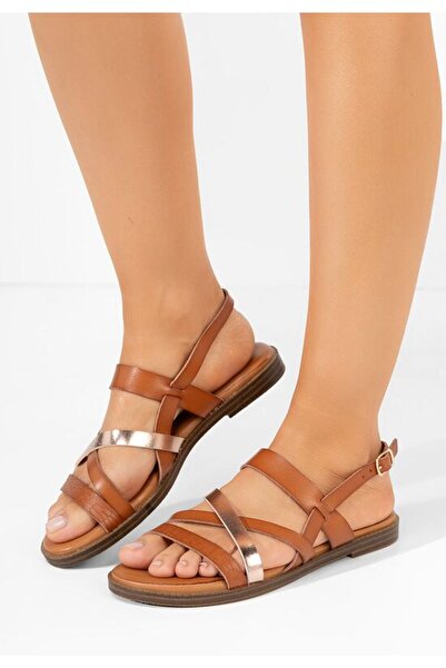 B T Shoes Sandale fara toc Zilky camel