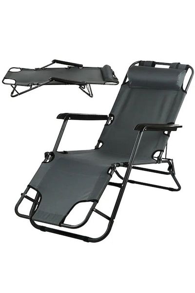 Outdoor Pro Șezlong pliabil, 3 poziții, tetieră detașabilă, cadru metalic, greutate maximă 100 kg