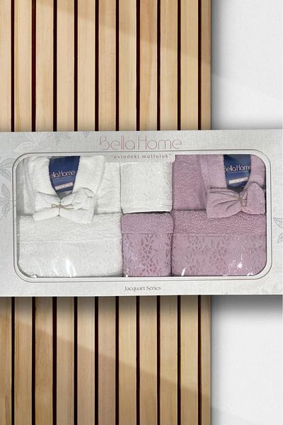 Çeyiz Diyarı Set halate de baie pentru familie Platinum Jacquard 10 piese Crem Prune