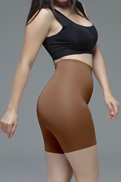 MİSTİRİK Anoky Model Lazer Kesim Alt Karın Etkili Spor Şort Korse Kahve Renk