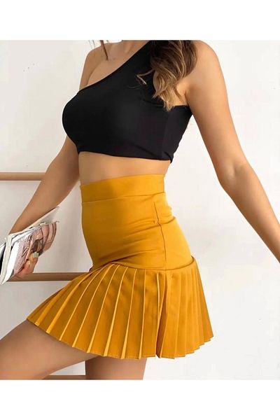 KAZAX Six Pleated Mini Skirt Mustard S24705