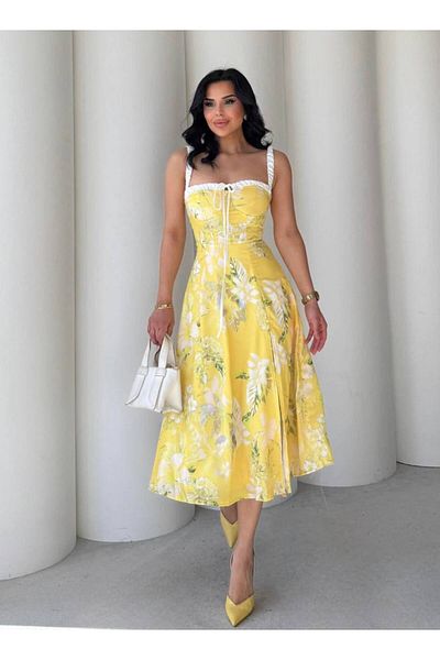 Bak'ap Premium Trend Floral Patterned Princess Slit Maxi Dress