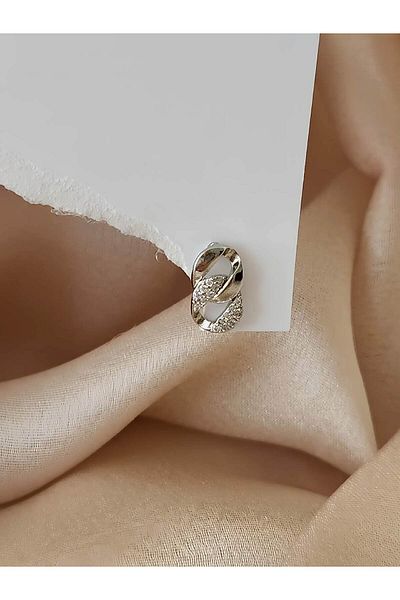Eva Takı Store Gourmet Chain Model Cartilage Tragus Helix Piercing Silver Color Earring