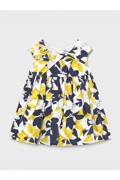 MAYORAL Elegant Dress for Girls - Floral Print in Yellow and Navy