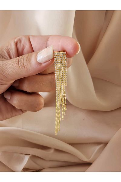 Eva Takı Store Crystal Stone Chain Dangle Non-Hole Cartilage Gold Gold Color Earrings