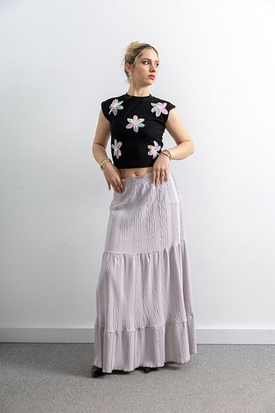 TUĞBA ERGÜL Women's Patterned Pleated Linen Skirt