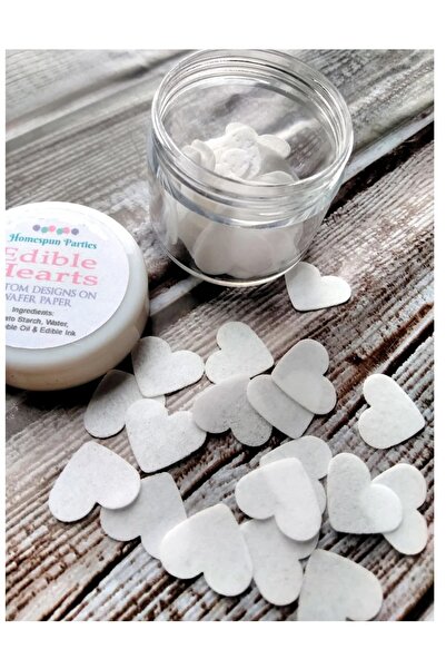 hediyehobihersey Mini Beyaz Kalp Pasta Süslemesi, Yenilebilir Konfeti Mini Ka...