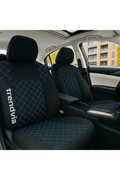 trivexa مجموعة غطاء مقعد السيارة من القطن الممشط المبطن باللون الأسود والأزرق...
