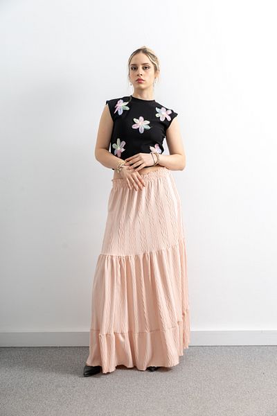 TUĞBA ERGÜL Women's Patterned Pleated Linen Skirt