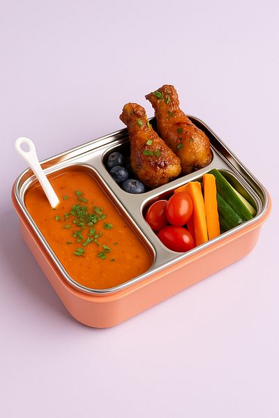 Relaxion Three-Compartment, Stainless Steel, Orange Food Storage and Transport Container/Box (461)