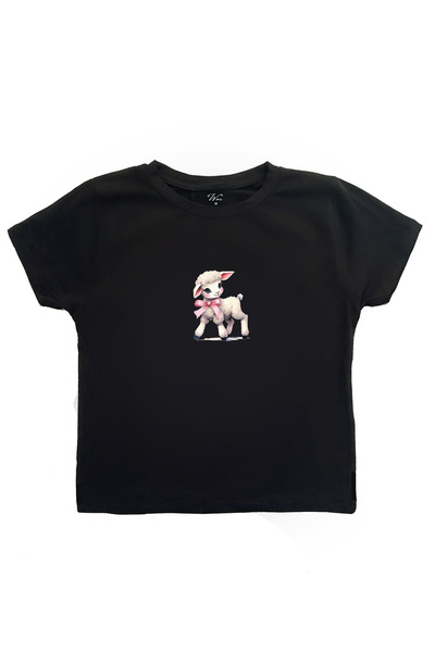 StartMore Women's Lamb Printed Baby Tee Crop