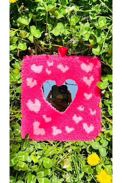 Pembe Kalpli Peluş Masa/duvar Ayna