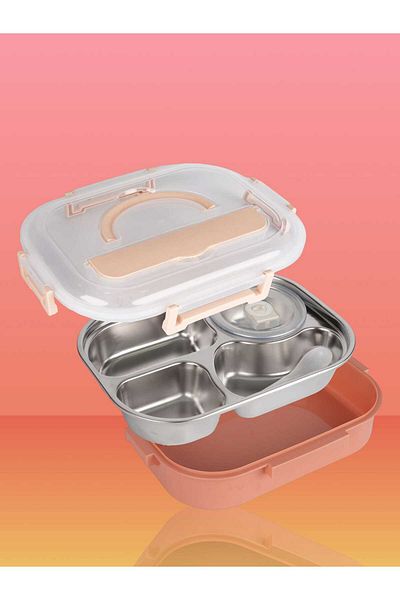 Relaxion Three Compartments, Stainless Steel, Imported, Orange Food Storage and Transport Container 1000 Ml. (465)