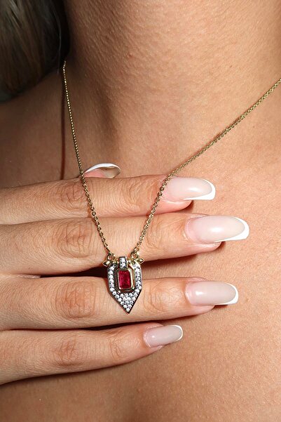 TAKIŞTIR قلادة YSX Serenay مرصعة بالأحجار الكريمة باللون الذهبي