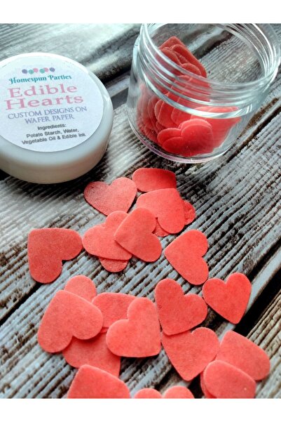 hediyehobihersey Mini Kırmızı Kalp Pasta Süslemesi, Yenilebilir Konfeti Mini Kalp 50Adet Kesilmiş