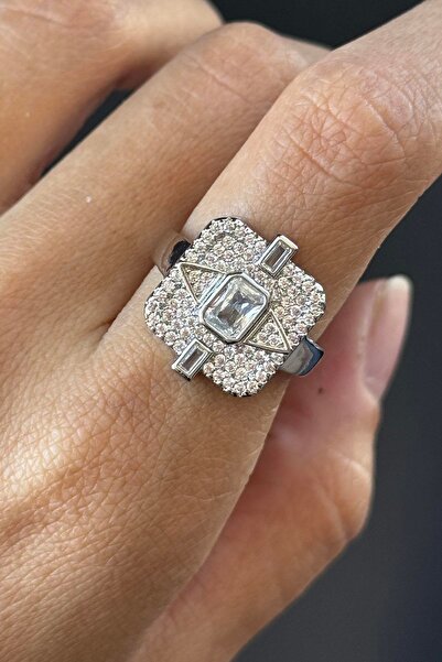 TAKIŞTIR Silver Color Stone Detailed Adjustable Ysx Ring