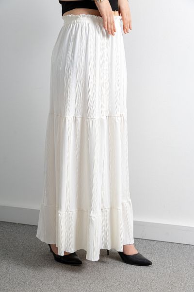 TUĞBA ERGÜL Women's Patterned Pleated Linen Skirt