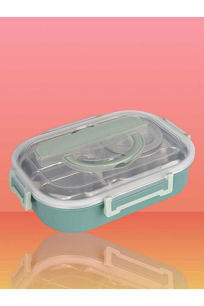 Relaxion Three Compartments, Stainless Steel, Green Food Storage and Transport Container/Box 1000 Ml. (465)