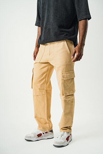 Denim Republic Beige Baggy Cargo Pants with Side Pockets
