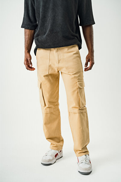 Denim Republic Beige Baggy Cargo Pants with Side Pockets