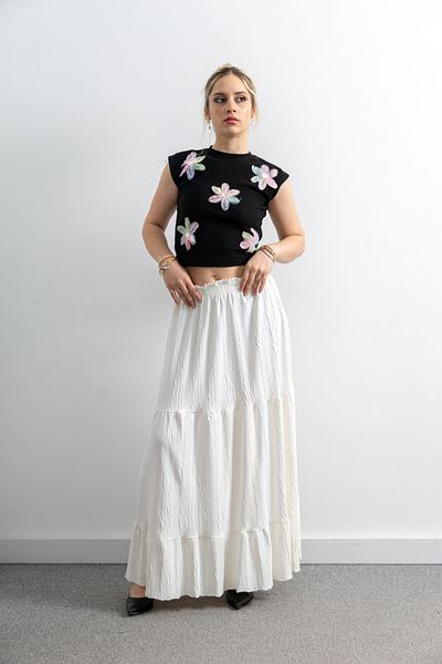 TUĞBA ERGÜL Women's Patterned Pleated Linen Skirt