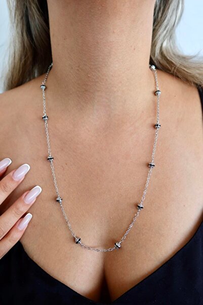 TAKIŞTIR قلادة YSX بتفاصيل كرة فضية اللون