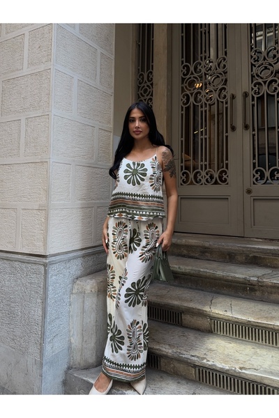 CARLA MARA Set de top și pantaloni fără mâneci cu model verde