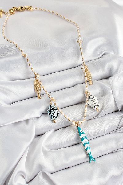 callerrons accessories Ceramic Motif Fish Figured Model Cream Thread Women's Necklace - Ebj250726W36932