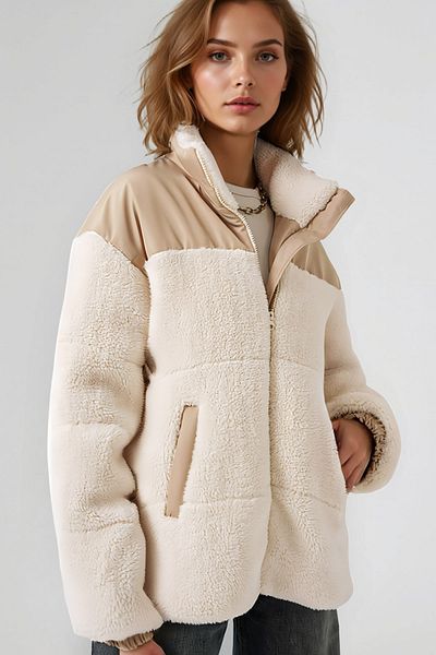 Merterium Women's Inflatable Plush Coat 1039 - Ecru