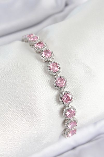 callerrons accessories Brass Pink Zircon Stone Circle Baguette Model Silver Color Vip Series Women's Bracelet - Ebj250726W36779