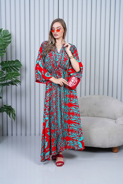 EL jadida Women's Patterned Double Breasted Collar Viscose Plus Size Hijab Dress