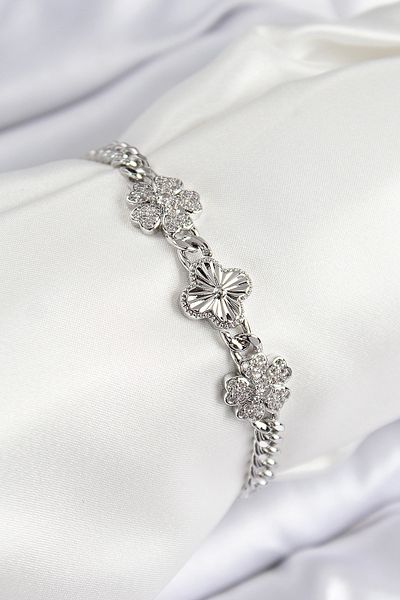 callerrons accessories Brass Zircon Stone Clover Model Silver Color Women's Bracelet - Ebj250726W36826