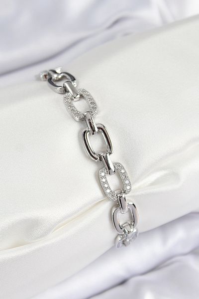 callerrons accessories Brass Zircon Stone Fragmented Chain Model Silver Color Women's Bracelet - Ebj250726W36804