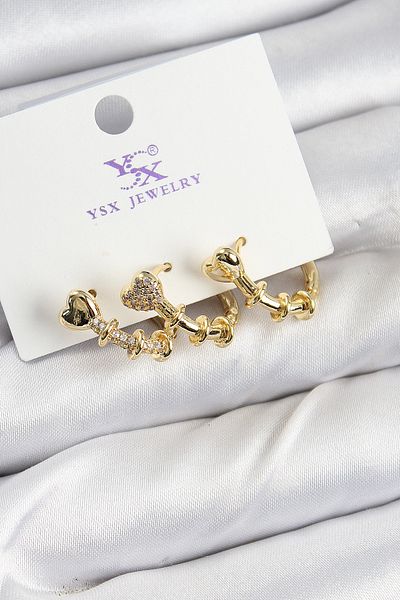 callerrons accessories Brass Zircon Stone Heart Model Gold Color 3-Piece Women's Earrings - Ebj250726W36720