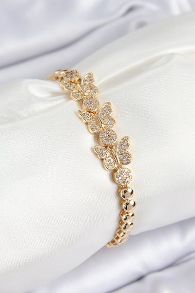 callerrons accessories Brass Zircon Stone Butterfly Model Gold Color Women's Bracelet - Ebj250726W36809