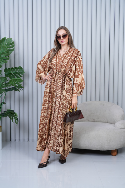 EL jadida Women's Patterned Double Breasted Collar Viscose Plus Size Hijab Dress