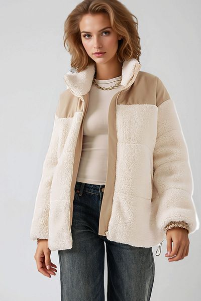 Merterium Women's Inflatable Plush Coat 1039 - Ecru