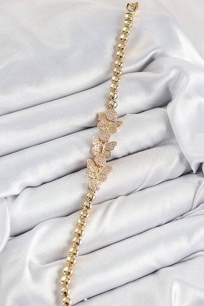 callerrons accessories Brass Zircon Stone Butterfly Model Gold Color Women's Bracelet - Ebj250726W36809