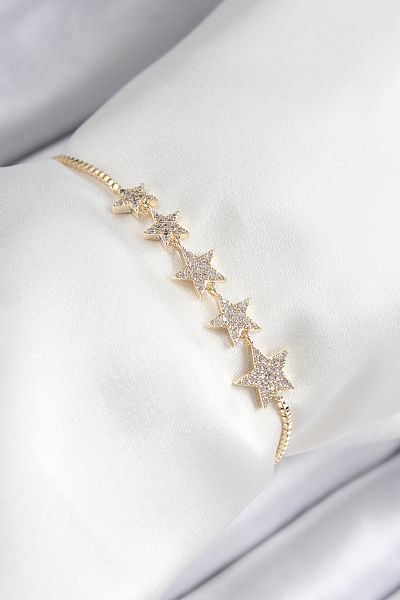 callerrons accessories Brass Zircon Stone Row Star Model Gold Color Elevator Women's Bracelet - Ebj250726W36664