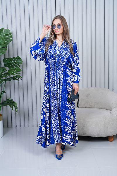 EL jadida Women's Patterned Double Breasted Collar Viscose Plus Size Hijab Dress