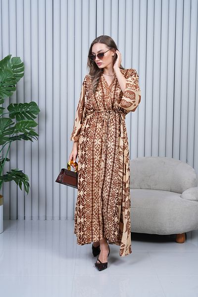 EL jadida Women's Patterned Double Breasted Collar Viscose Plus Size Hijab Dress