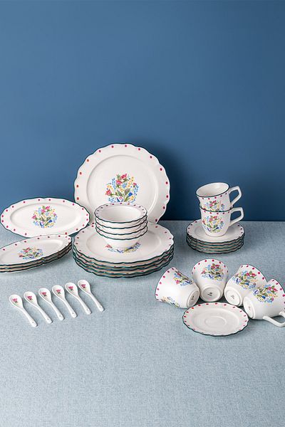 Emsan Yolanda Porcelain 32 Piece Breakfast / Service Set for 6 Persons