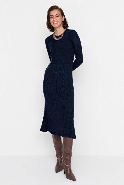 Trendyol Collection Navy Blue Midi Knitwear Crew Neck Dress Twoaw21El0422