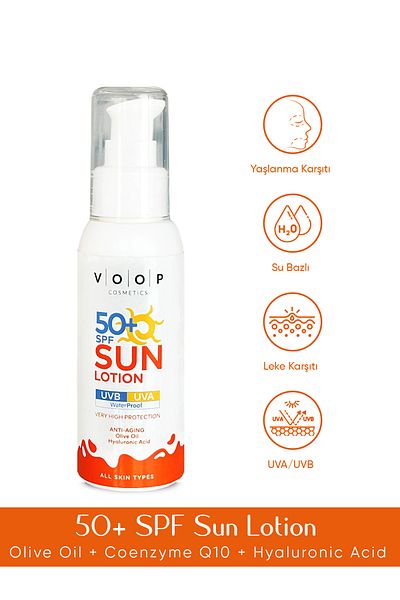 VOOP كريم الشمس للجسم والوجه حماية عالية جدًا بمعامل حماية 50 - 100 مل |   الإنزيم المساعد Q10 وحمض الهيالورونيك