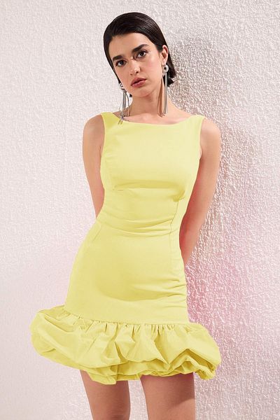 Trendyol Collection Light Yellow Balloon Skirt Detailed Inside Shorts Lined Woven Short Dress Tprss25El00059
