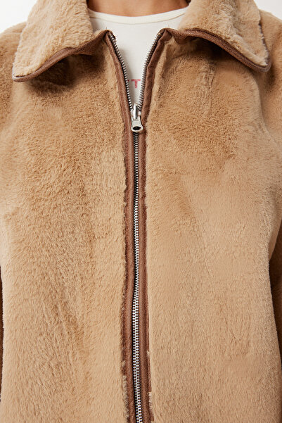 Happiness İstanbul Дамско кафяво яке с двустранна поло яка Biscuit KT00015