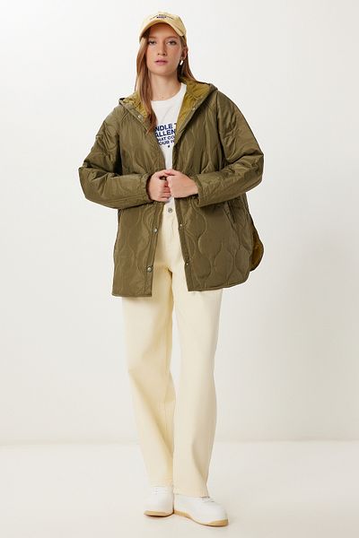 Happiness İstanbul Women's Khaki Hooded Pocket Quilted Coat Oh00064