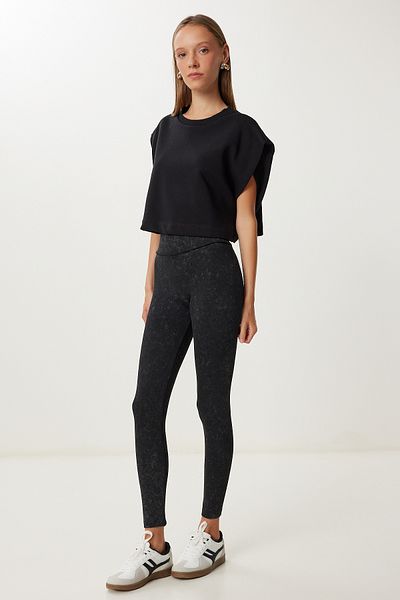 Happiness İstanbul Women's Black Washed Knitted Leggings Pants Ub00462