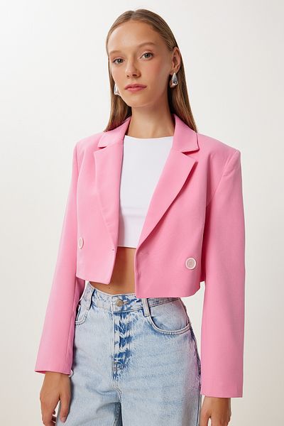 Happiness İstanbul Women's Pink Padded Crop Woven Jacket Kt00019